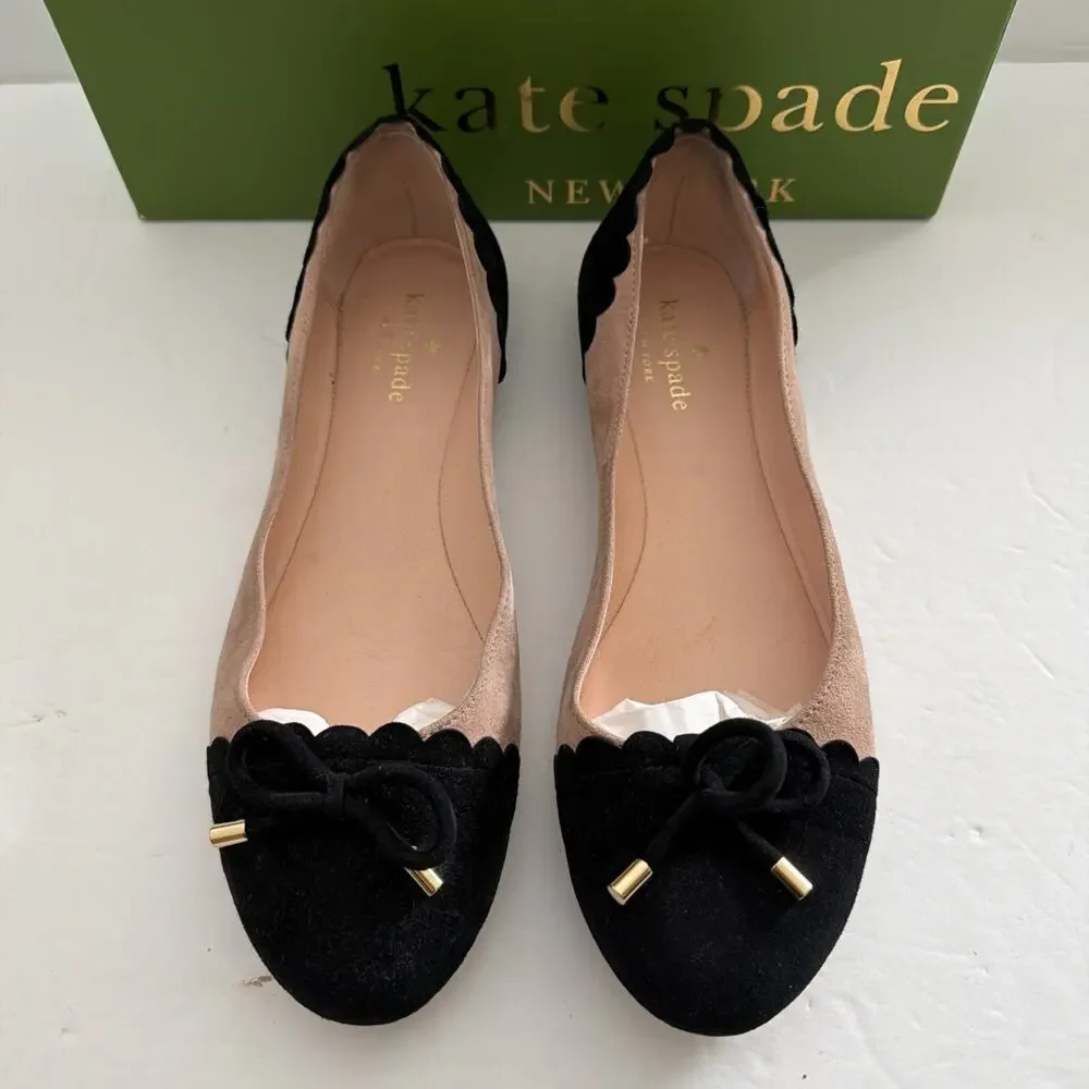 Kate Spade New York Westgrove Fawn Beige / Black Kid Suede Flats Bow Women’s 8